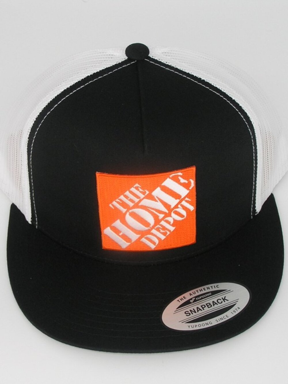The Home Depot Patch on Trucker Hat Yupoong Classic 6006 Snapback Black/White